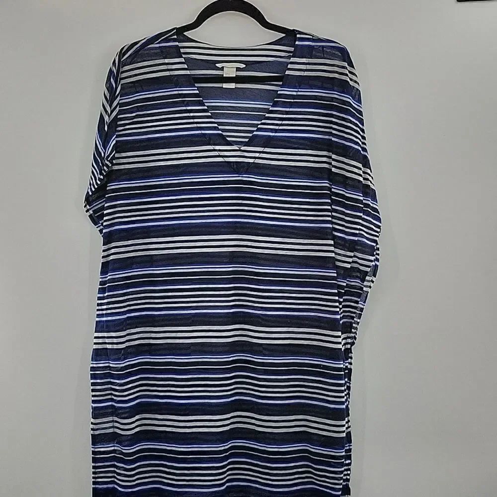 3For$20 H&M sheer Blue &White stripe shirt size M